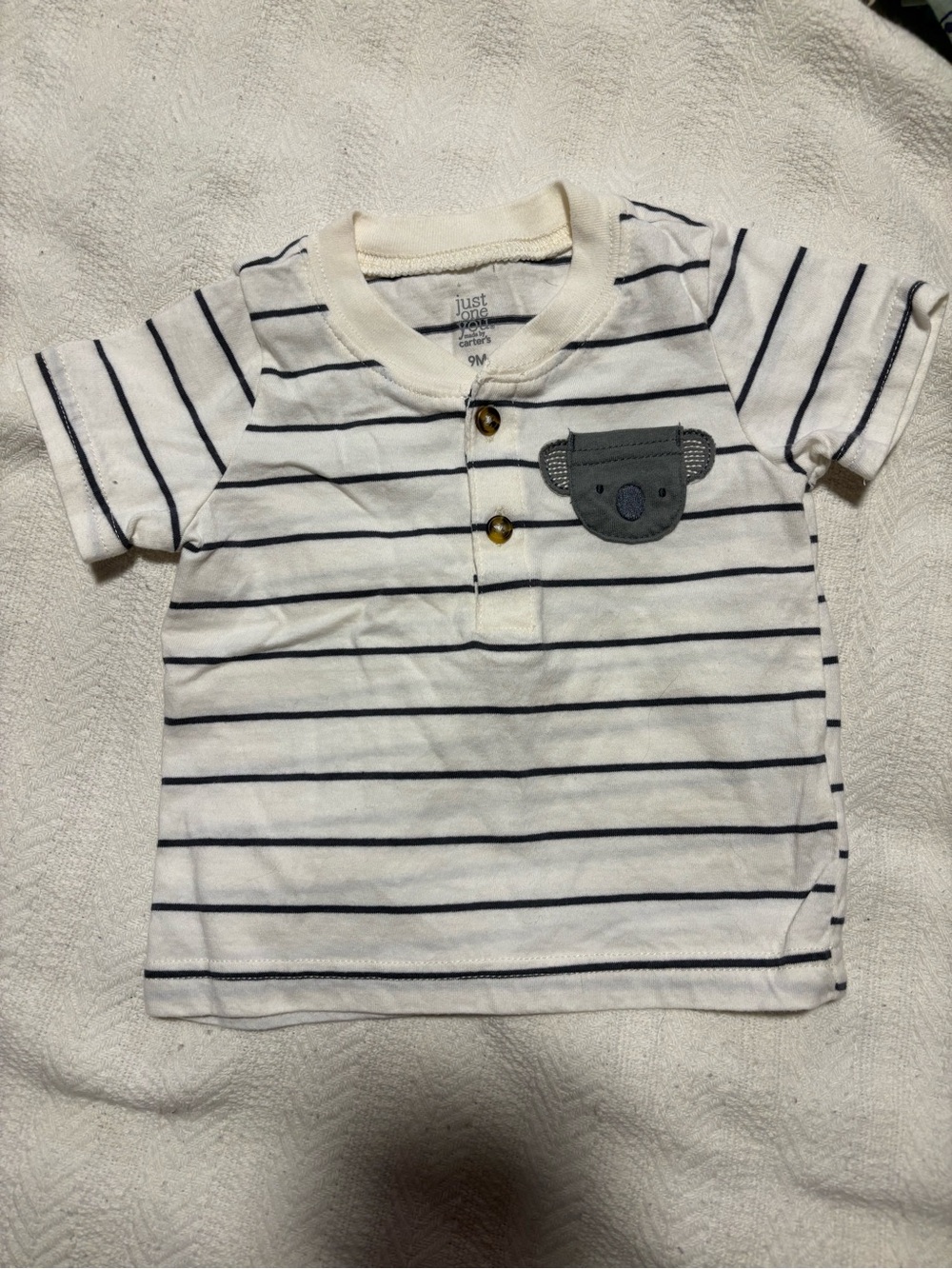 Carter's White & Navy Striped Henley Tee with Grey Koala Pocket